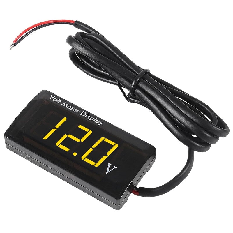 XIITIA DC 12V Car Digital Voltmeter LED Display DC 5-28V Voltage Volt Meter Waterproof Gauge for Car Motorcycle (Yellow) - Image 1